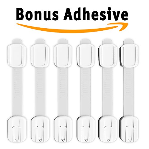 Baby Proofing Child Safety Locks | Refrigerator and Cabinet Lock | Child Proof Drawers, Appliances, Toilet Seat, Dishwasher | Bonus 3M Adhesive Included | No Drilling | 6 Pack White by BC Family Goods
