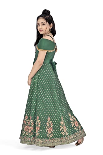 Image of Fashion Dream Girls Crepe Silk Maxi Length Cold Shoulder Dress|Maxi Dress|Long Dress|Girls Dress Maxi Dress(Green 11-12 Year)