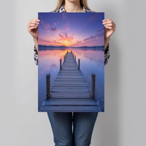 Art mural modèle quai en bois pour habiller un grand mur vide : tableau orange 70x100 cm