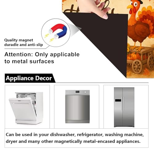 Image of HOMETITUTE Thanksgiving Turkey Dishwasher Magnet Cover 23x26 in Fall Decor Dishwasher Magnet Cover for Kitchen Appliance Decoration Front Panel Sticker Rustic Art Skin Panel Home Decor Decal