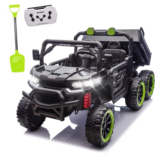 BCARORUR 24V Ride On Toys for Big Kids, 4WD 6X6 2 Seater Ride On Dump Truck with Remote Control, 20inch Seat, 3 Speeds, High Efficiency Battery, 4X100 Motors, Music, Ride On Car for Boys Girls, Black