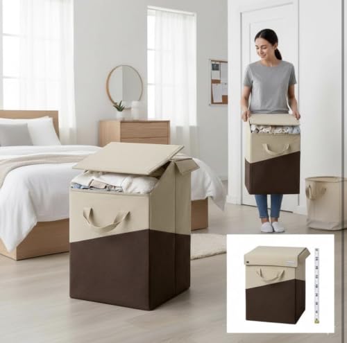 Image of 75 Liter Non Woven Laundry Basket with 2 Side Pockets for Socks and Handkerchief |Foldable Clothes Storage Bin Organizer for Dirty Clothes, Kids Toys, Bedroom & Bathroom (R Green)