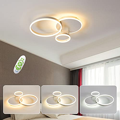 LED Lámpara de Techo, Aluminio LED Luz de Techo, 54W 5400lm, Regulable con Control Remoto 3000K-6000K, Moderna Luces de Techo de la Sala de Estar, Dormitorio, Pasillo, 3 Anillo 65 * 50 * 8cm Cover