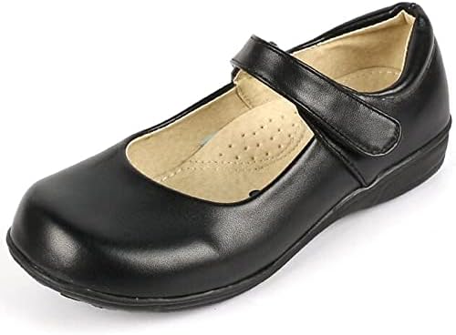 DADAWEN Girl's Strap School Uniform Dress Shoe Mary Jane Flat (Toddler/Little Kid/Big Kid) Black US Size 3.5 M Big Kid