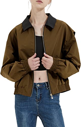 Orolay Women's Casual Jacket Bomber Jackets Zip Up Coat with Dual Pockets Coffee XL
