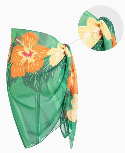 Girls Green Floral Chiffon Sarong Swimsuit Cover Up - Beach Wrap Bathing Suit CoverUp,One Size2