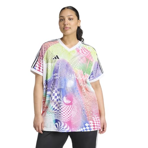 adidas Women's Jeremy Scott Pride Tiro Jersey, White, 1X/Plus Size