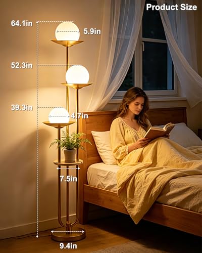 Image of Lightdot 3-Globe Dimmable Floor Lamp with Table Modern Floor Lamps 3000K Warm White Bulbs Included Gold Tall Standing Lamp with 5Lbs Heavy Base for Living Room /Bedroom /Sofa Beside /Corner Decor