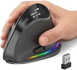 AOC 2.4GHz Ergonomic Mouse, Wireless Bluetooth Vertical Mouse for Work, 4800 DPI Optical Tracking, 5 Adjustable DPI, Quiet Clicks, RGB Light, Compatible with Computer, Laptop, PC, Mac- Gray-Black