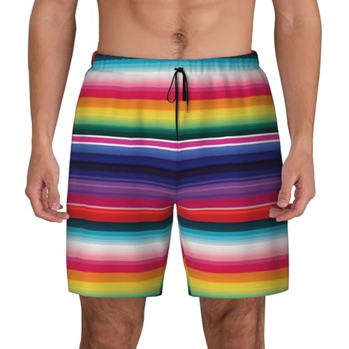 Men's Swim Trunks Quick Dry Board Shorts Colorful Mexican Stripes Beach Shorts with Pocket Bathing Suits for Men