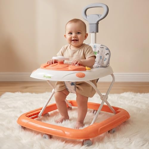 Image of Baybee Baby Walkers for 6-18 Month Baby Boy and Girl with Parental Handle | Interactive Musical Activity, Removable Play Panel & Feeding Tray, Breathable Soft Mesh Seat, Foldable Portable Design | Push Walker for kids (Pink)