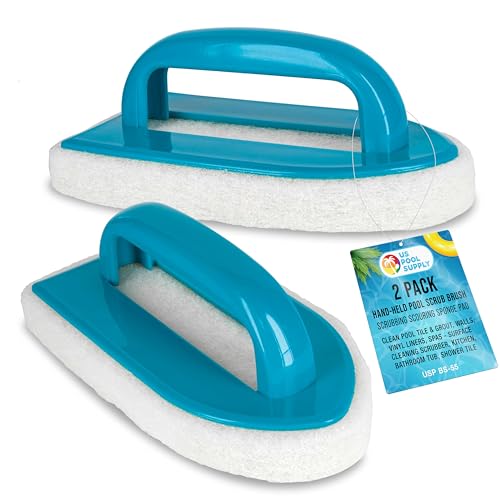 U.S. Pool Supply Hand-Held Pool Scrub Brush, 2 Pack - Surface Scrubbing Scouring Sponge Pad - Clean Pool Tile & Grout, Walls, Vinyl Liners, Spas - Cleaning Scrubber Stains, Kitchen Bathroom Tub Shower