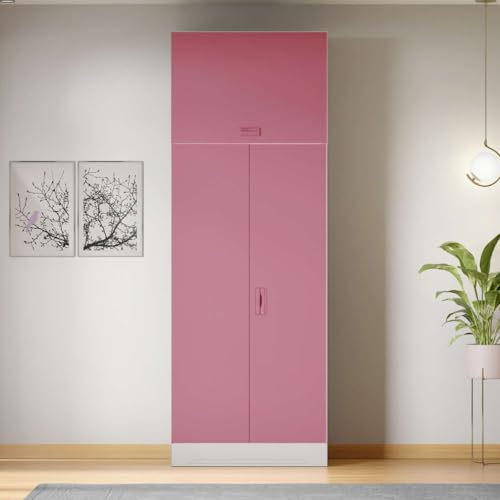 Image of Godrej Interio Almirah Slimline 2-Door Steel Almirah, Cupboard for Clothes (Royal Ivory and Dusty Rose), 1-Year Warranty, 1 Locker, 4 Shelves, Over Head Unit