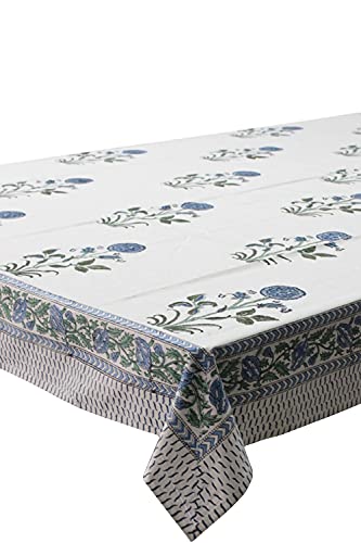 Mango Gifts Indian Tablecloth Hand Block Print Cover 100% Cotton Floral White Color #TOP7