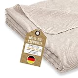 RIEMA® leichte Wohndecke Finn aus Bio-Baumwolle – weiche Bio Kuscheldecke (KBA) in beige 140x200cm mit Oeko-TEX Zertifikat – kuschelige Baumwolldecke Made in Germany