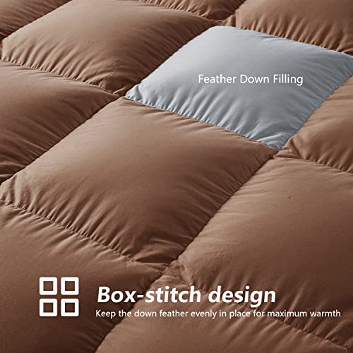 Marshmallow Dream Year-Round Feather Down Comforter, Fluffy Queen Size Duvet Insert Or Stand-Alone For All-Season Soft Cotton Fabric Down Comforter With Corner Tabs (90''×90'', Brown) #TOP3