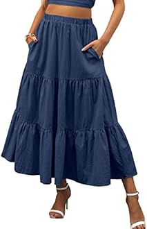 ANRABESS Women’s Summer Boho Flowy Swing Tiered A-Line Maxi Skirt 2026 Fashion Trendy Elastic Waist Pleated Long Beach Dress