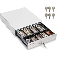 Volcora 13" Cash Register Drawer for Point of Sale System with 4 Bill 5 Coin Cash Tray, White & Stainless Steel Front Cash Drawers, Removable Coin Compartment, 12-24V, RJ11/RJ12 Key-Lock, Media Slot