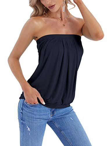 Djt Women's Tube Tops Summer Strapless Sexy Casual Bandeau Sleeveless Tank Shirts X-Large Navy #TOP3