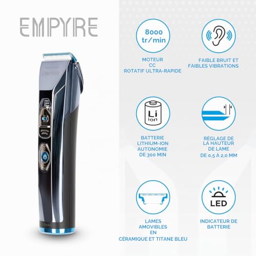 GAMMA+ Empyre Tondeuse à Cheveux Professionnelle Homme, Clipper avec Moteur Rotatif à 3 Vitesses, Lame en Céramique Blanche, 300 Minutes d'autonomie sans fil, 4 Peignes, Bouton Lame Réglable – vue 2