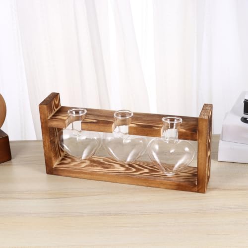 SHINEOFI 3pièces Retro Heart-Shaped Glass Vase Set with Wooden Rack Hydroponic Plant Container for Home Décor Floral Arrangements Gifting – vue 9