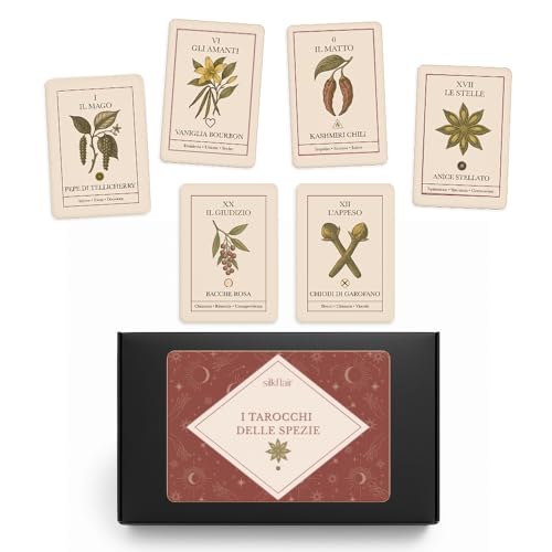 Silkflair I Tarocchi delle Spezie 22 carte con libro interpretativo | Versione con scatola nera | Idea regalo originale per amanti di cucina, spezie e giochi simbolici (scatola nera)
