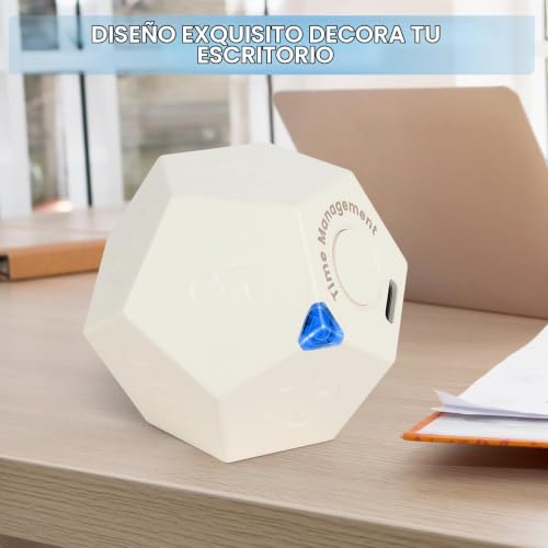 Miniatura 6 de Cuteefun Cubo Temporizador, Pomodoro Timer Rotativo, Temporizador Niños Recargable Con Vibración, Gestión Del Tiempo De 12 Caras, Alerta Sonora Ajustable Para Cocina, Estudio, Reunión, Blanco