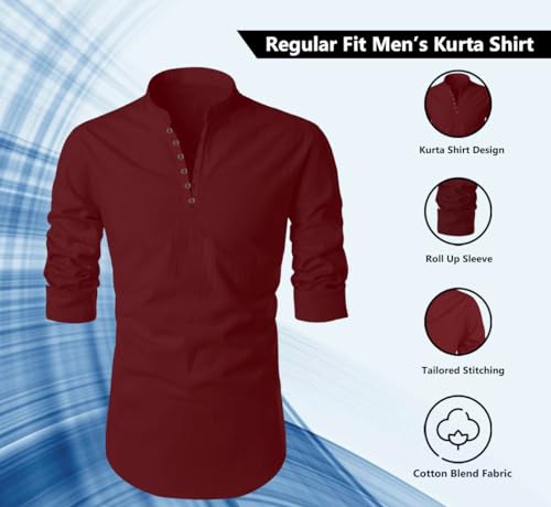 Image of FINIVO FASHION Men's Cotton Blend Regular Full Sleeve Straight Short Kurta Shirt, Casual and Formal Wear