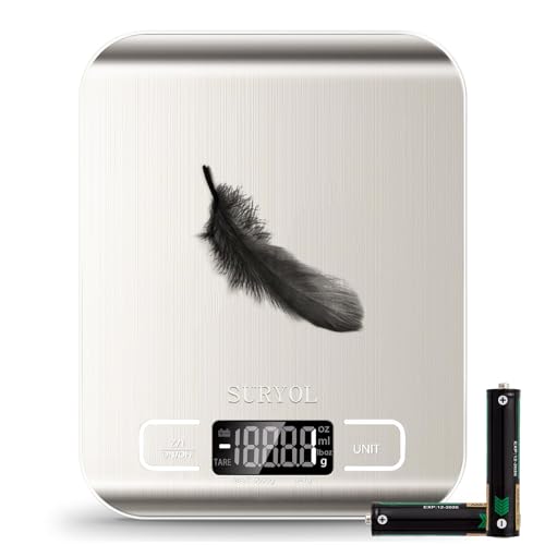 SURYOL Food Kitchen Scale High-Precision Digital Scale Accurate Weighing for Baking & Cooking Enthusiasts(Silvery & White)