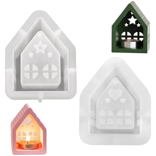 Bangbobi 2 moldes de Silicona, 1x casa Estrella + 1x casa corazón Molde de Silicona Navidad, moldes de Silicona para candelabros, moldes de Yeso