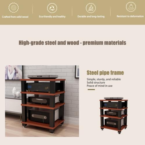 Soporte multimedia AV abierto de madera negra de 4 niveles para mueble estéreo 8