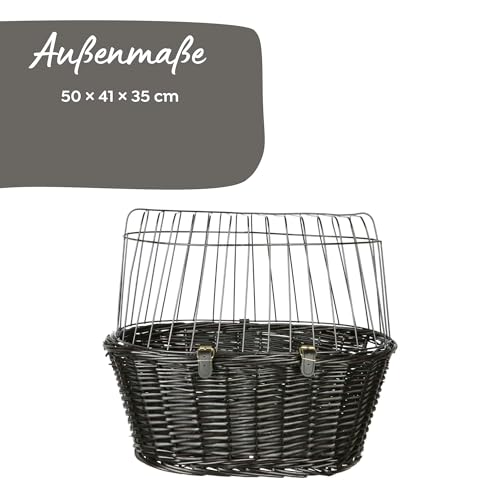 TRIXIE Hundekorb für das Fahrrad vorne bis 5 kg 50 × 41 × 35 cm - gewobener Hundefahrradkorb für den Lenker - in schicker Weidenoptik mit Kunststoff Gitter, 2818