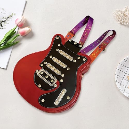 Women Guitar Shaped Backpack Summer Accessories Rucksack for Work Camping Travel, Red4