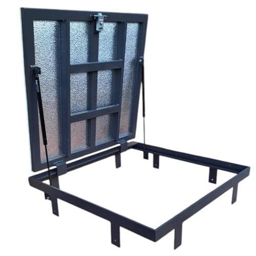 S-Lion Bodenluke Thermo Max Plus 80 x 80 cm, mit Gasfeder & Verriegelung mit Griff, Schachtabdeckung für Keller & Revisionsschacht, Rahmen aus Stahlprofil, Kanalschacht 800 x 800 mm