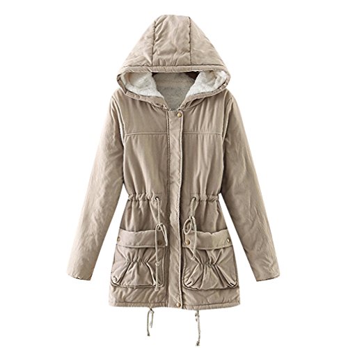 Aro Lora Women's Winter Faux Lamb Wool Hooded Coat Parka Cotton Outwear Jacket US Small Khaki