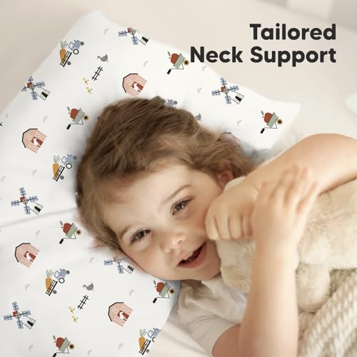 Image of KeaBabies Organic Toddler Pillow with Pillowcase, Jumbo 14X20 (Barn) | Soft Cotton Toddler Pillows for Sleeping, Machine Washable, Perfect for Travel, School, Daycare, Nap, Kids Toddler Bed Set