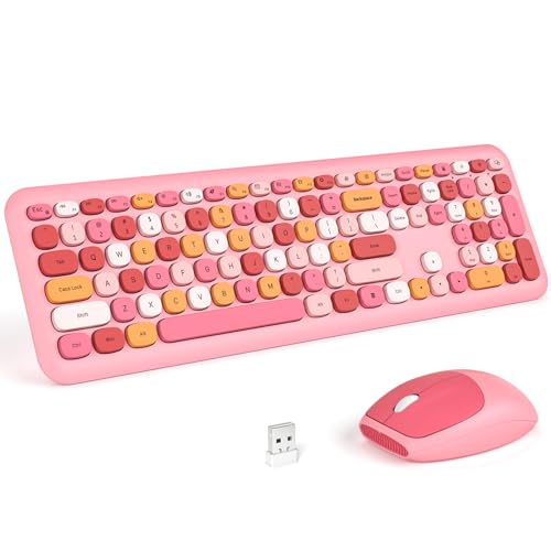 Image of KNOWSQT Wireless Keyboard and Mouse Combo, Pale Pink Full-Sized 2.4G Silent Keycap Colorful Keyboards, USB Dongle Plug Play, for Laptop, Windows, PC, Computer, Desktop
