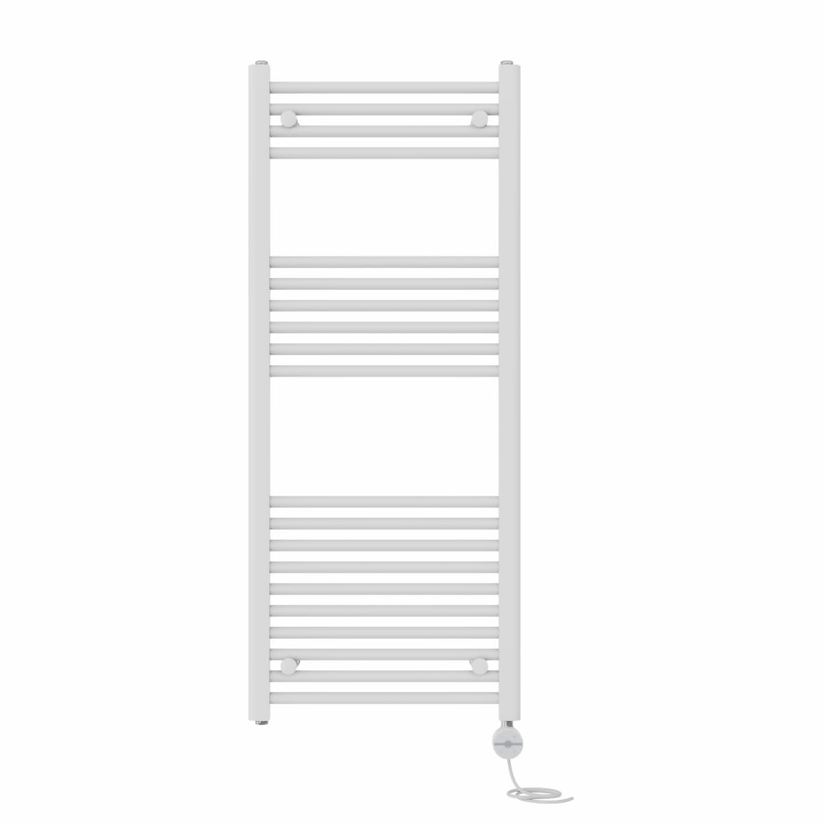 NRG Prefilled Straight Electric Heated Towel Rail Radiator White Thermostatic Bathroom Warmer with Touch Screen Display 1200x500mm - 600W