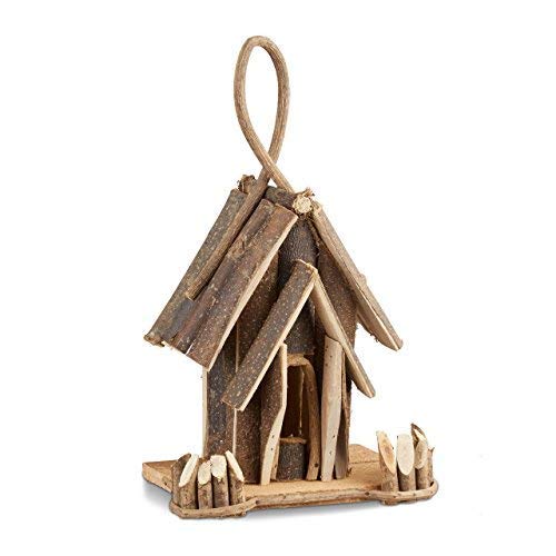 Preisvergleich Produktbild Relaxdays Vogelhaus Deko, Holz Vogelhäuschen mit Aufhängung, handgefertigte Vogelvilla, Dekoration für Balkon, natur