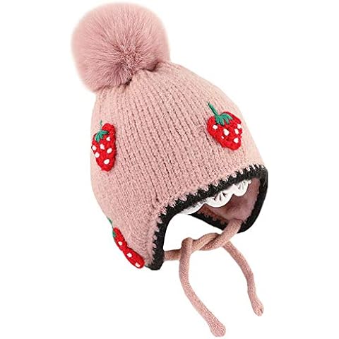 Meliya Baby Winter Earflap Knit Beanie Infant Todder Cute Strawberry Hat Pompom Skull Cap, 0-3 Yrs Cover