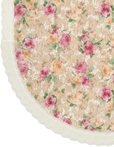 Image of Dakshya Industries PVC Waterproof Dining Table Cover for 6 Seater | Washable Oilproof Floral Printed Table Protector with Lace Border for Home Kitchen Decor (Oval)