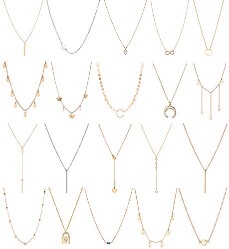 20 PCS Multipl Chain Necklaces for Women Fashion Pack- Locket Necklace Christmas Necklace Gold Necklace Choker Necklace Bar Necklace Butterfly Necklace Star Necklace Infinity Necklaces for Teen Gilrs