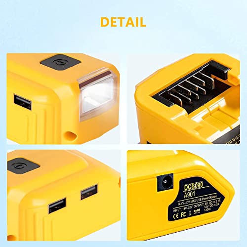 Adaptador de batería de iones de litio Dewalt 18V con puerto CC y cargador USB dual 3
