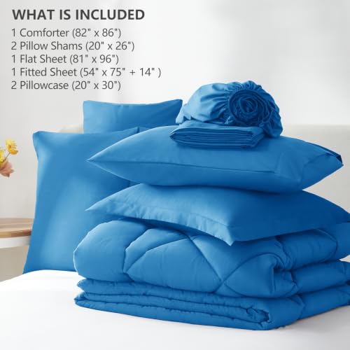 Image of CozyLux Full Size Comforter Sets Royal Blue - 7 Pieces Bed in a Bag Full, Luxury Soft Bed Set for All Seasons, Bedding Set with Down Alternative Comforter, Sheets, Pillowcases & Shams