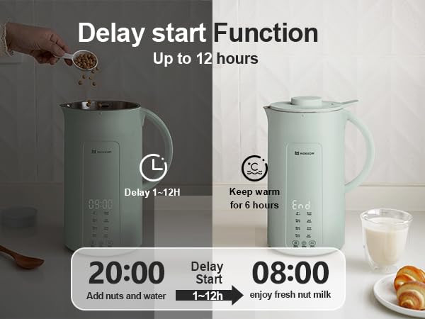 Image of MOKKOM Nut Milk Maker, 42oz Automatic Almond Milk Machine for Homemade Plant-Based Milk, Oats, Soy, Dairy Free Beverages, Soy Milk Maker with Delay Start /Keep Warm /Self-Cleaning /Boiling, Green