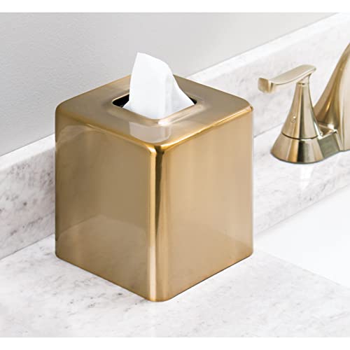 Mdesign Metal Square Tissue Box Cover, Modern Facial Paper Holder - Accessories For Bathroom Vanity Countertop, Bedroom Dresser, Night Stand, Desk, Office And End Table - Unity Collection - Soft Brass #TOP2