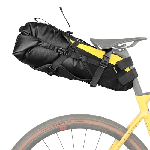Sacoche de selle vélo étanche 14L Rhinowalk BHD0020 en deux parties pour le cyclotourisme jaune