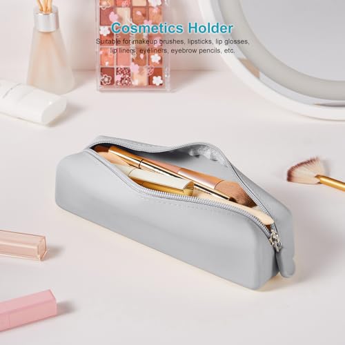 Image of Silicone Pencil Case Small, Pen Case Organizer, Silicone Pencil Pouches, Pen Bag, Pencil Bag, Pen Pouch for Women, Makeup Pouch Gray