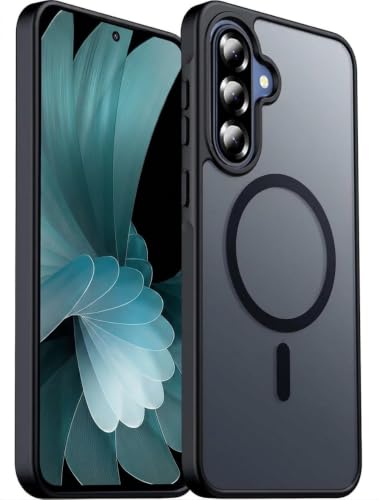 Image of Elzzi Magnetic Magsafe Case for Samsung Galaxy A57 5G Cover, Compatible with MagSafe Translucent Matte Hard PC + TPU Hybrid Back Cover, Slim Shock-Resistant Protective Case (Black)