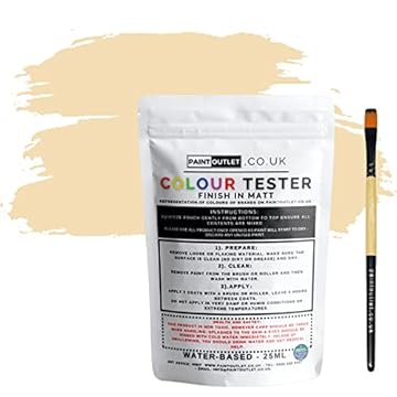 HQC Paint Wall and Ceilings Matt | Sample Colour Tester Pot with Brush | Quick Drying Quality Interior Paint | Contemporary Finish | Light Beige Colour 25ml